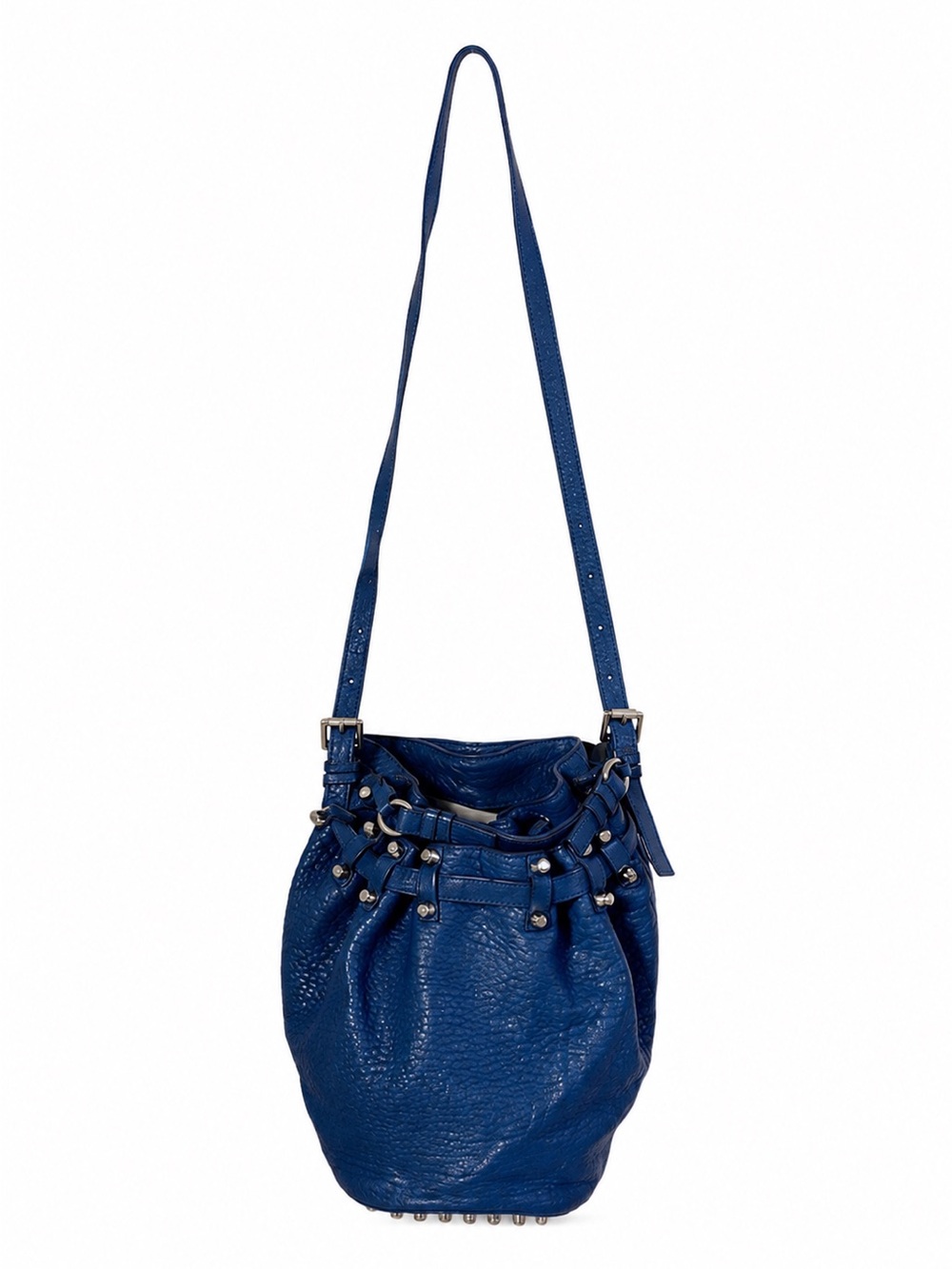 Alexander Wang Diego Bucket Bag Cobalt Blue Pebbled Leather Silver Studs Rare